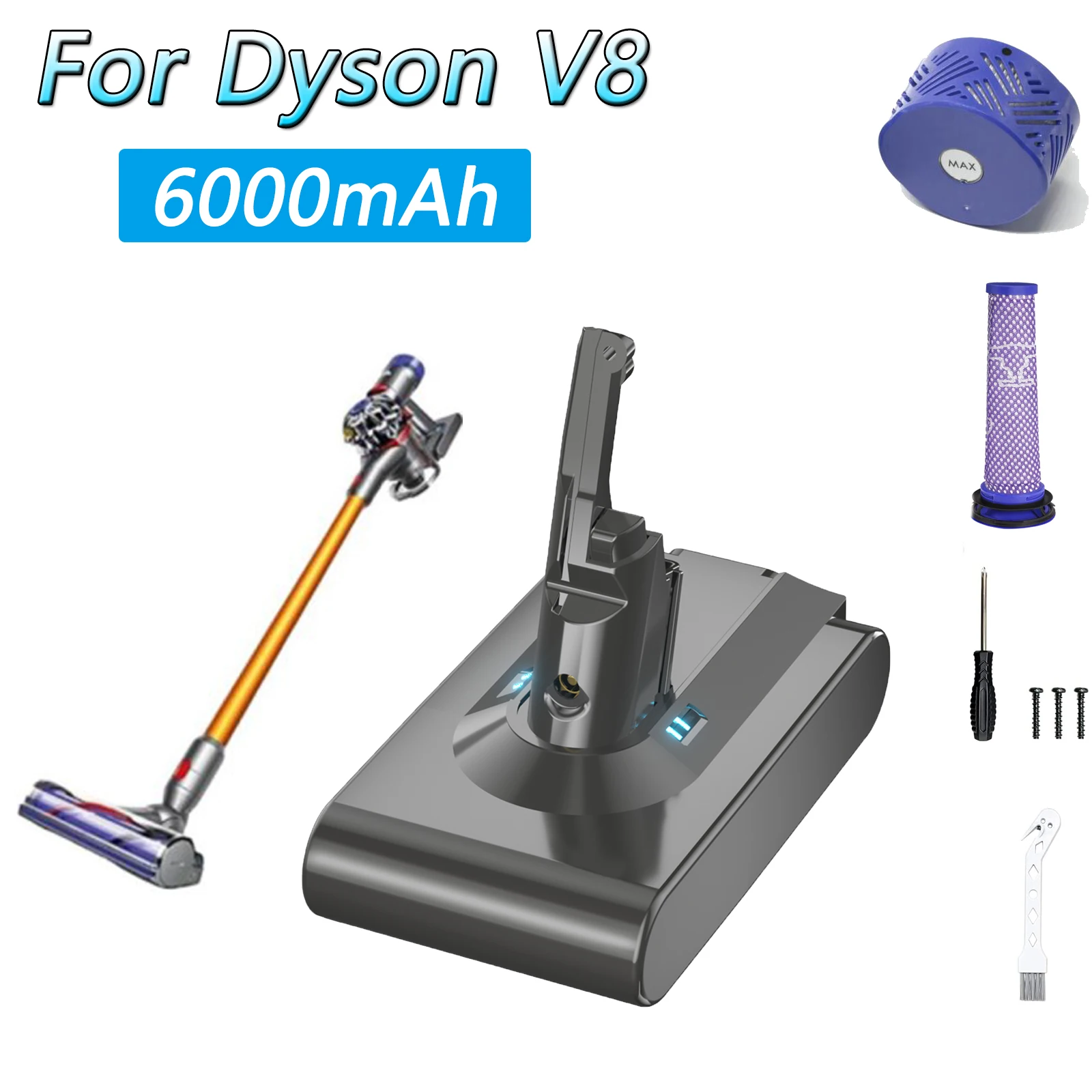 21.6V 6000mAh For Dyson V8 Battery V8 Absolute Handheld Vacuum Cleaner ...