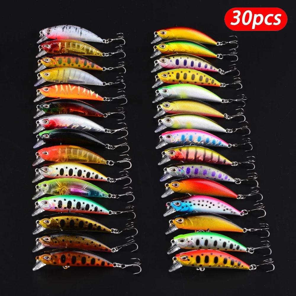 30 Stücke Minnow Angeln Minnow Wobbler Künstliche Angelköder Tackle Für Barsch Bass – Detail 1