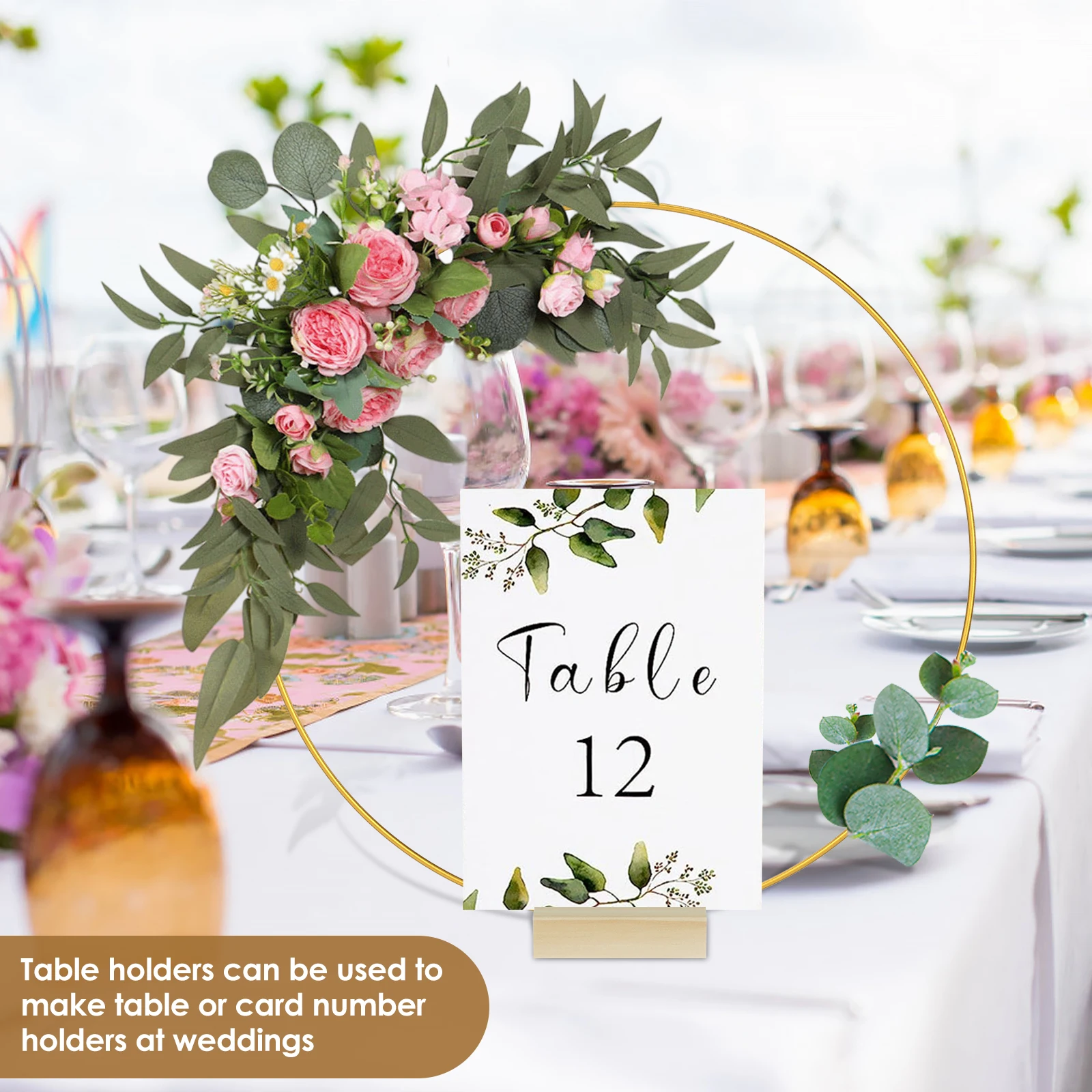 10/20Pcs Metal Floral Hoops Centerpiece 30cm Round DIY Handcraft Garand Rings Holder with Wood Base Wedding Party Table Decor