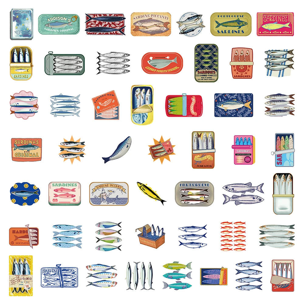 10/30/50개 빈티지 정어리 캔 그래피티 스티커 지중해 감성 데칼 DIY 노트북 전화 문구 장식 스티커