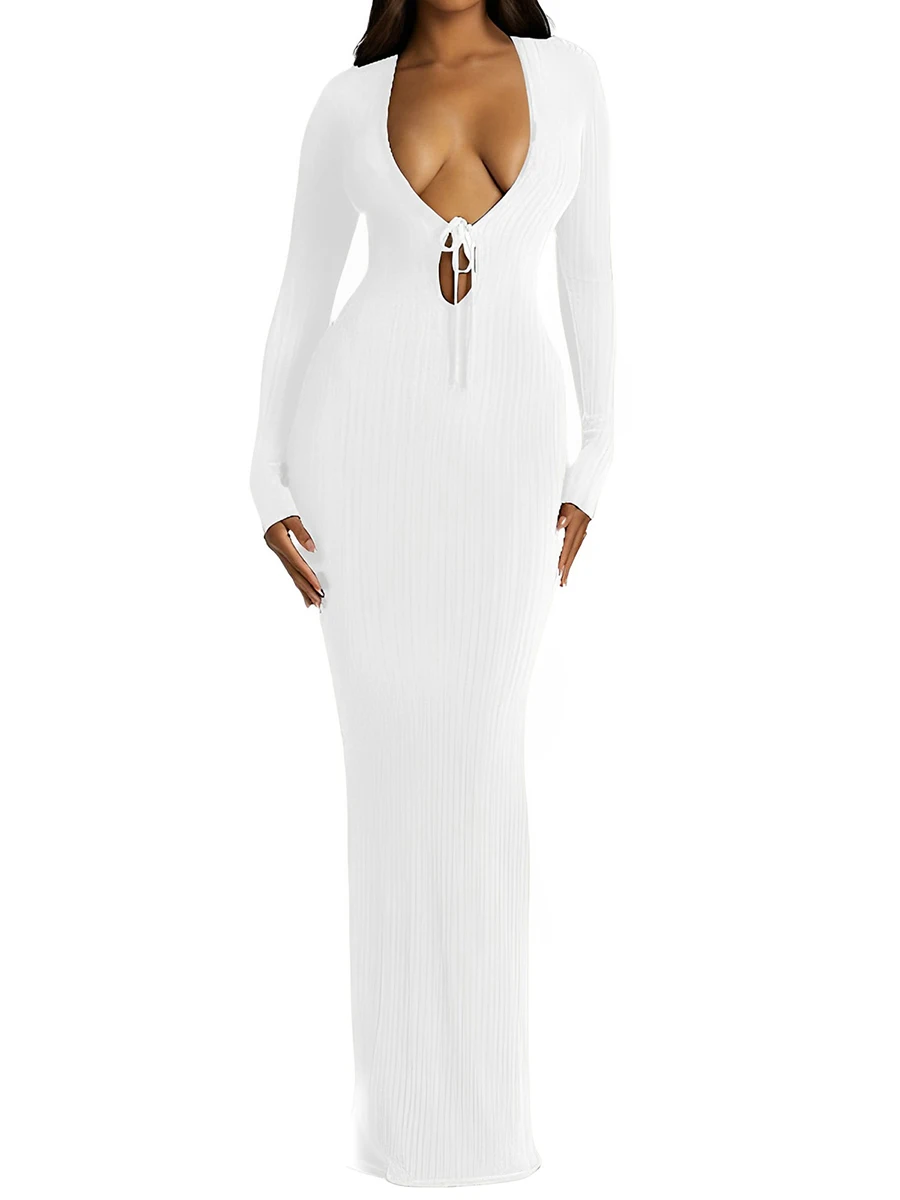 

Elegant Solid Color Off Shoulder Maxi Dress with Ruched Wrap Detail and Long Sleeves for Women - Perfect for Parties Clubs