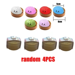 Charming Dumpling Squishy Stress Relief Toy with Bamboo Steamer Box - Slow Rebound Desk Decor Gift (D Random 4pcs)