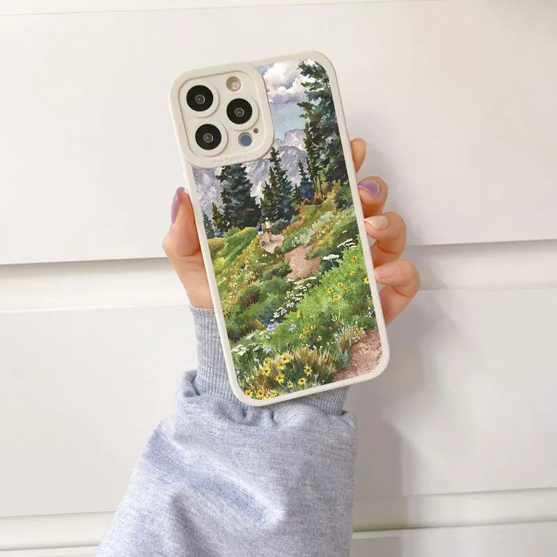 Charming Cartoon Green Lawn Soft Phone Case – Vintage Cute Suburban Relaxation Design
