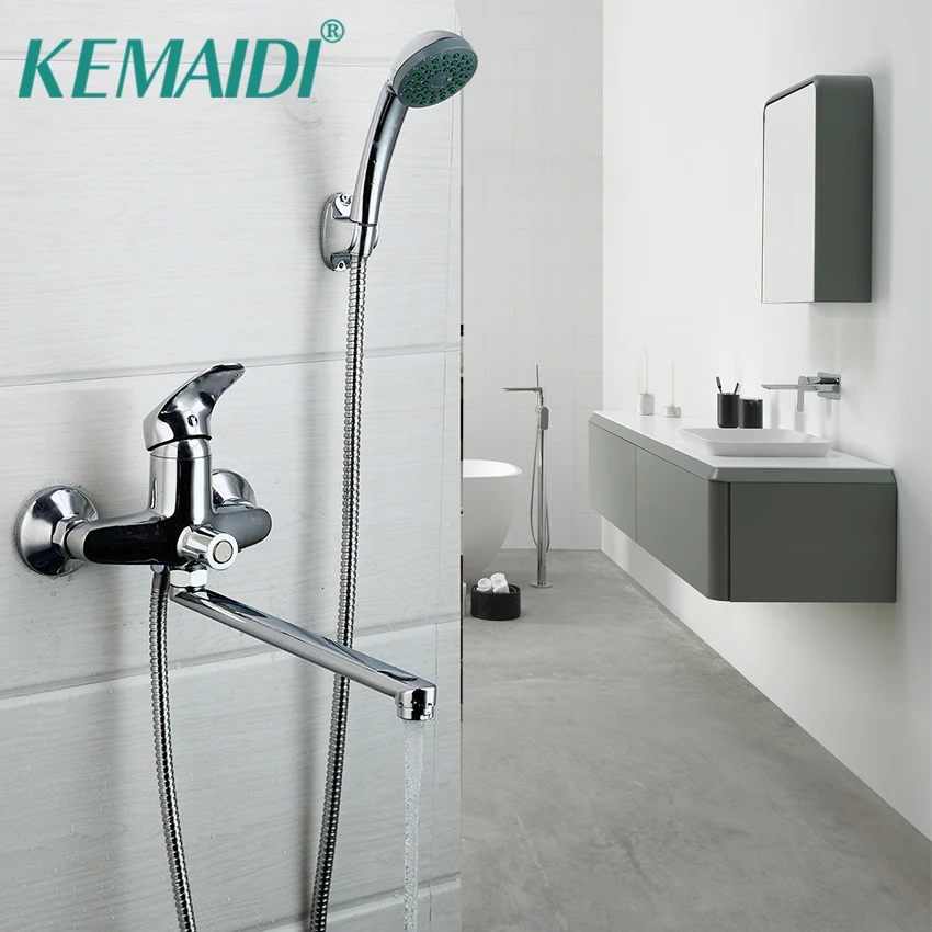 

KEMAIDI Chrome Finishes Bathroom Shower Faucet Kit Bath Faucet Mixer Tap With Hand Shower Head Shower Faucets Set Wall Mounted