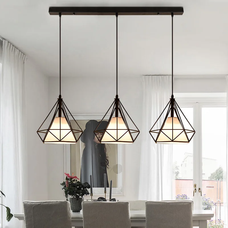 

Modern Nordic Retro Industrial Wind Chandelier Iron Art Diamond Design Led Lamp for Living Dining Room Pendant Light Fixture
