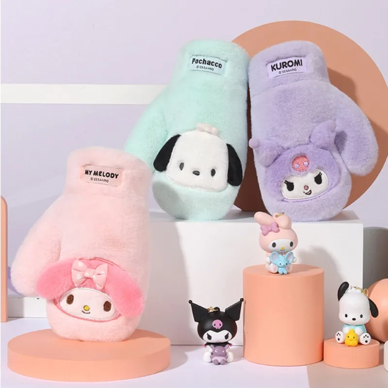 

Sanrio Kuromi Children's Plush Gloves My Melody Pochacco Winter Windproof Warmth Cold Protection 3-7 Years Old Girls Mittens