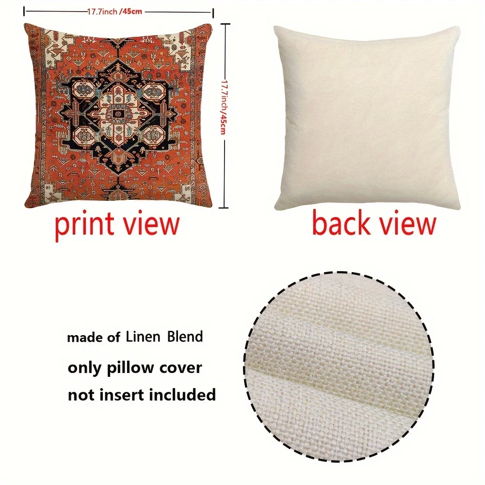 4PCS  Pillow Covers 18x18 Inch, Carpet Pattern Throw Pillows Case, Orange Red Ethnic Design Outdoor Decorative Square Linen Farm 3