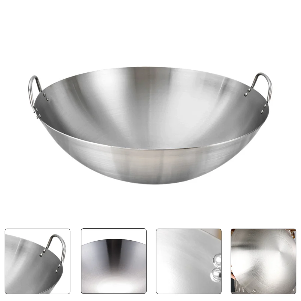 Stainless Steel 32Cm Wok Stir Fry Pan Chinese Wok Pan Binaural Skillet Deep Frying Shabu Hot Pot Dual Handle frying pan cast iron wok iron wok