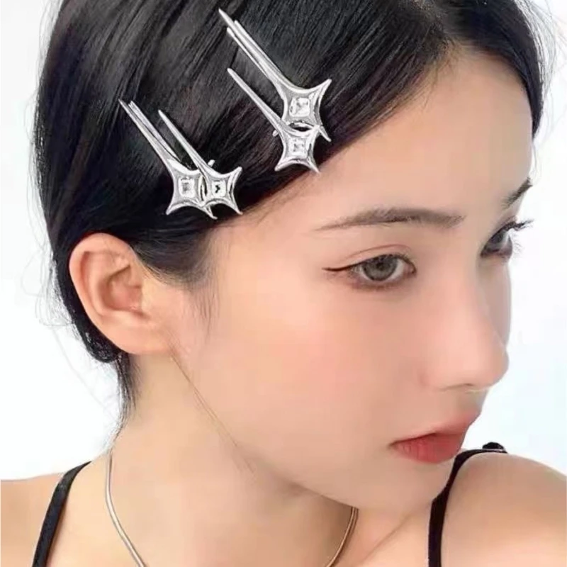 女性のための銀のヘアクリップ,クールなヘアピン,スターy2k,金属