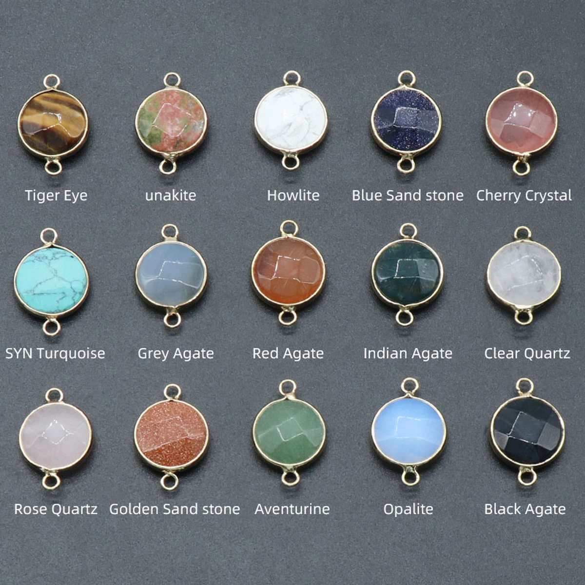 

2Pcs Faceted Connector Natural Stone Agates/Rose Quartz/Unakite Connector For Jewelry Making DIY Necklace Bracelet Accessory