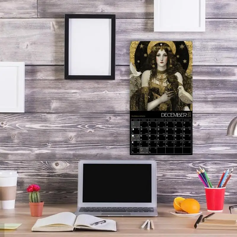 2024 Lunar Calendar Goddess Astrology Wall Art 2024 Calendar Moon Phase Hangable Astrology Decorations 2024 Lunar Calendar For