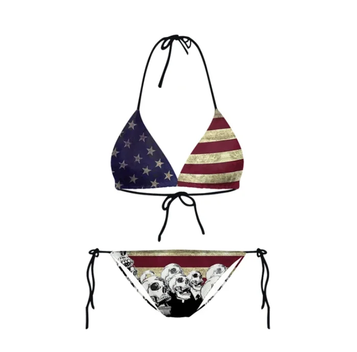 New Fashion American Flag 3D Printing Swimsuit Women Sexy Two Pieces Low Waist Halter Bathing Suits Beach Bikini Surprise Gift