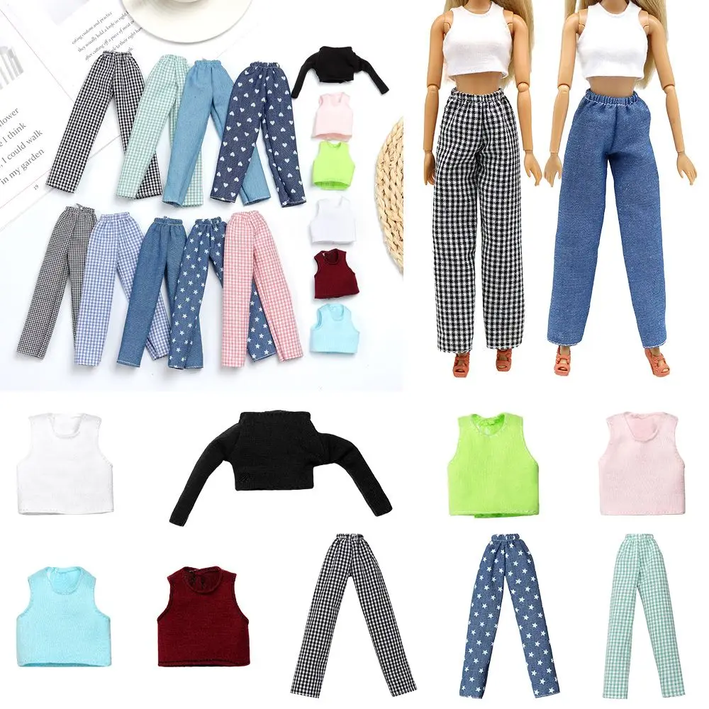 30CM Puppe Kleidung Mode Ärmellose Tops Weste Hohe Taille Jeans Denim Hosen Plaid Hosen Für 1/6 BJD Puppen Zubehör geschenke – Detail 1