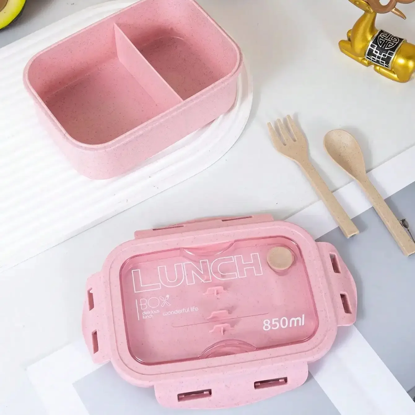 1pc-Solid color square cutlery box-with Tableware,Leakproof Square Divided Microwave Safe Lunch Container for Office School,