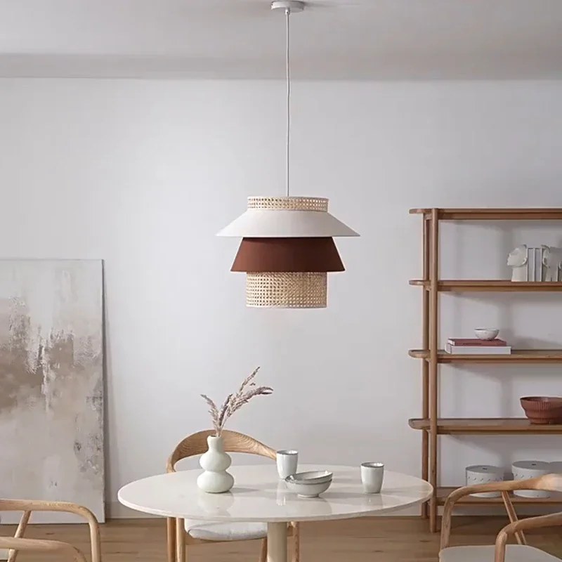 

Nordic Retro Wabi Sabi Wind Rattan E27 Led Pendant Lights Restaurant Bar Chandelier Bedroom Dining Room Hanging Lamp Fixture