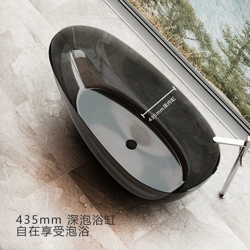 Transparent bathtub Color crystal resin Internet celebrity Thin edge independent goose egg shaped hotel Artificial stone bathtub