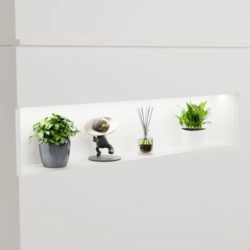 Modern Reception Counter Desk with Lights & Lockable Drawers, Reception Desk Front Counter Table with Cabinet, White