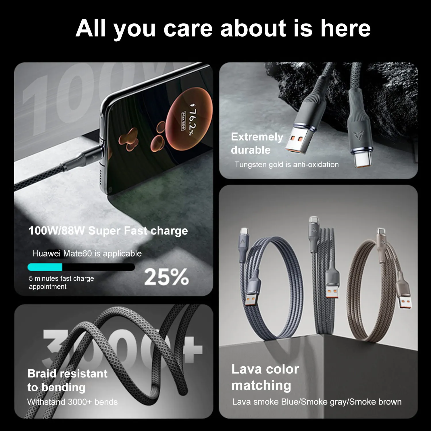 Cavo USB A A Type C 3A 66W Caricatore Rapido Intrecciato Lungo Cavo USB - Foto 3