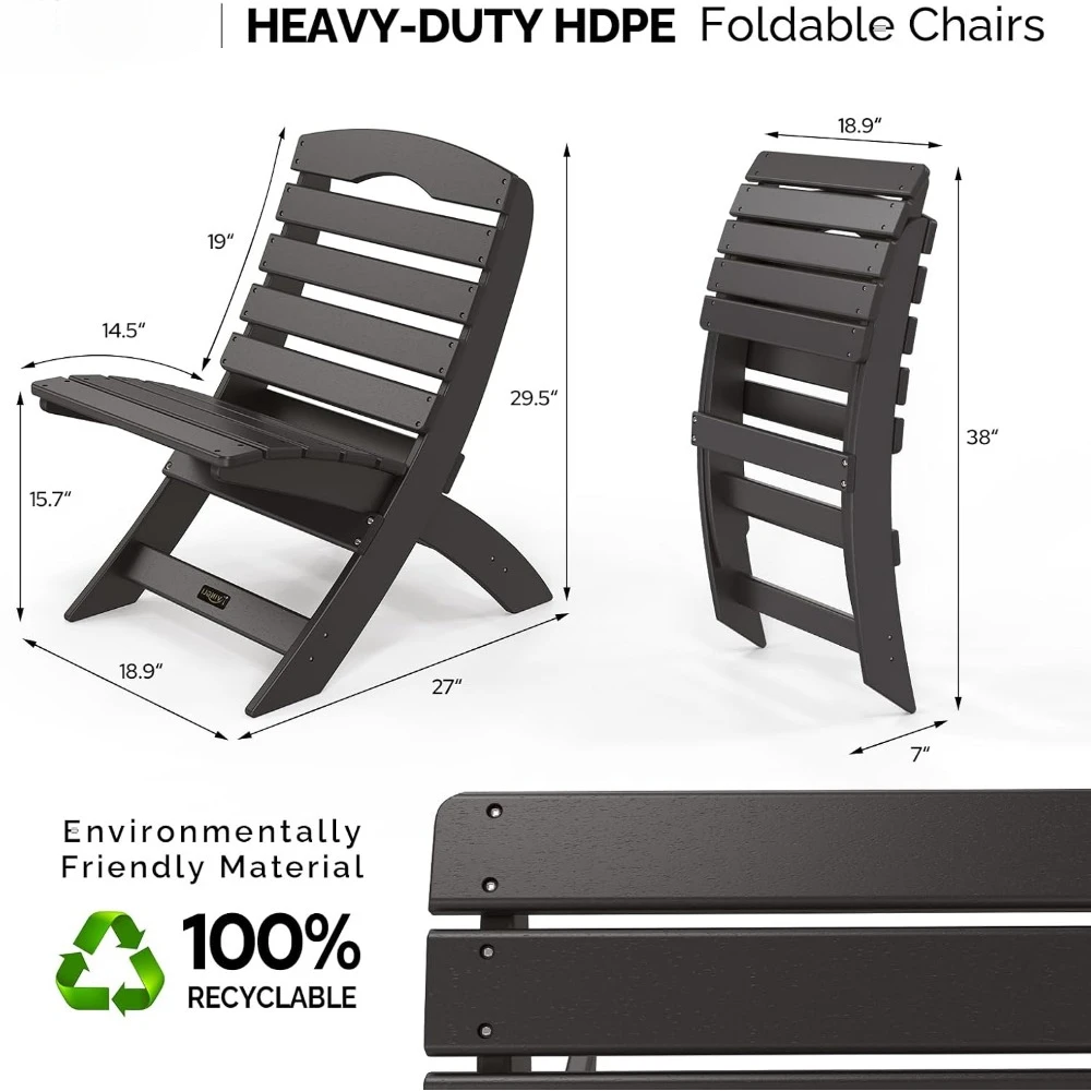 Portable Adirondack Chairs Set of 2, Folding Plastic Adirondack Chair for All Weathers, Outdoor Fire Pit Chairs for Patio 3