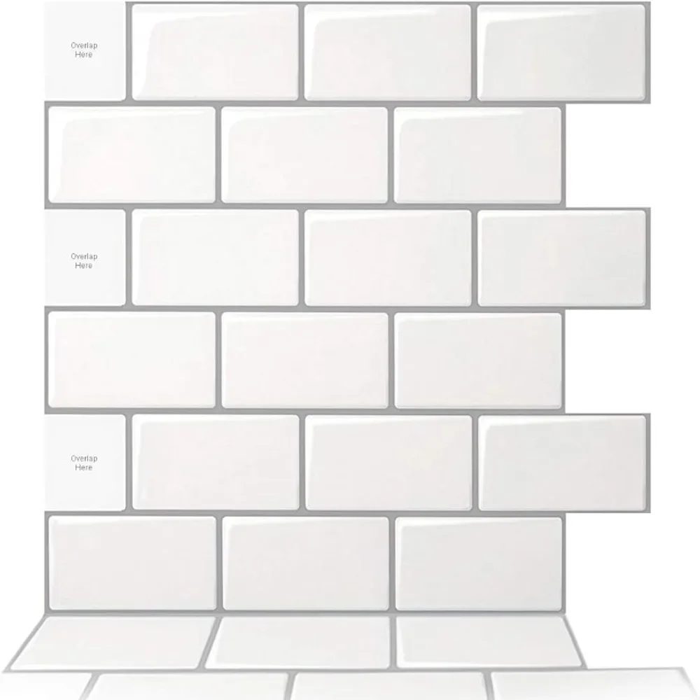 

1pc/10pcs Sheet Peel and Stick Backsplash, 12 in. x 12 in. Subway 3D Wall Panels, Mono White with Gray Grout