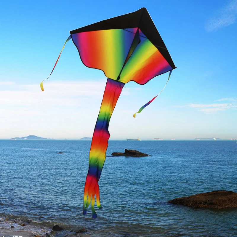 

New Design Rainbow Kite Fashion Easy Flying Long Tail Kites with line Flying Toys Kite for Children Kids Outdoor Fun Sports Gif
