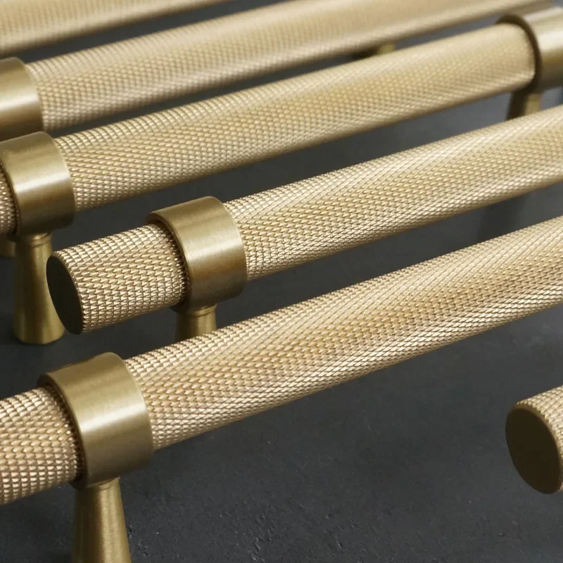 Furniture Handles Long Knurled Kitchen Cabinet Door Drawer Pulls Solid Brass T Bar for Bedroom Wardrobe