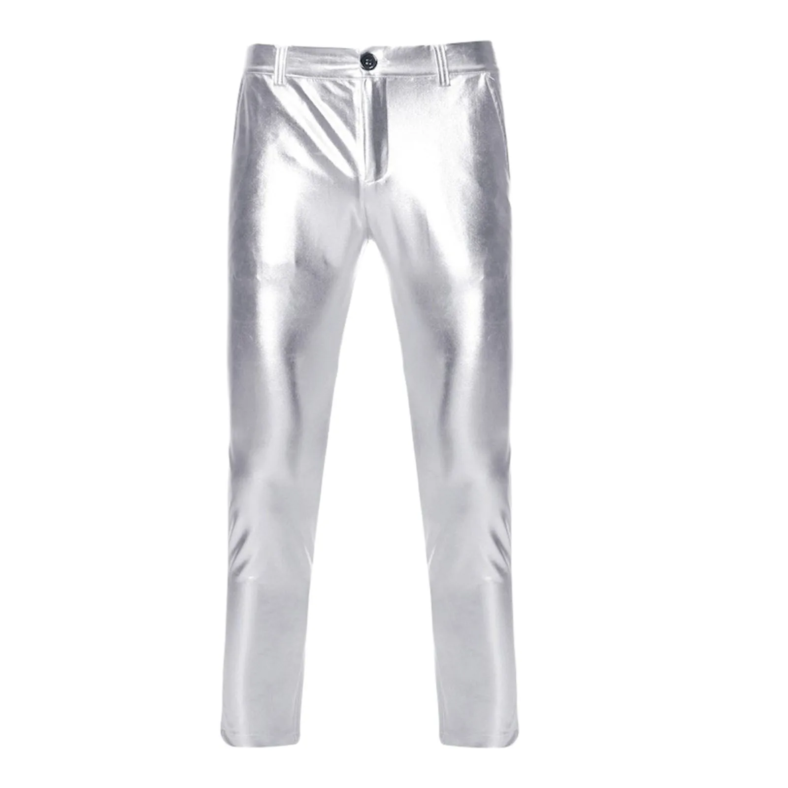 PU Leather Pants Men Brand Skinny Shiny Gold Coated Metallic Pants Trousers Nightclub Stage Perform for Singers