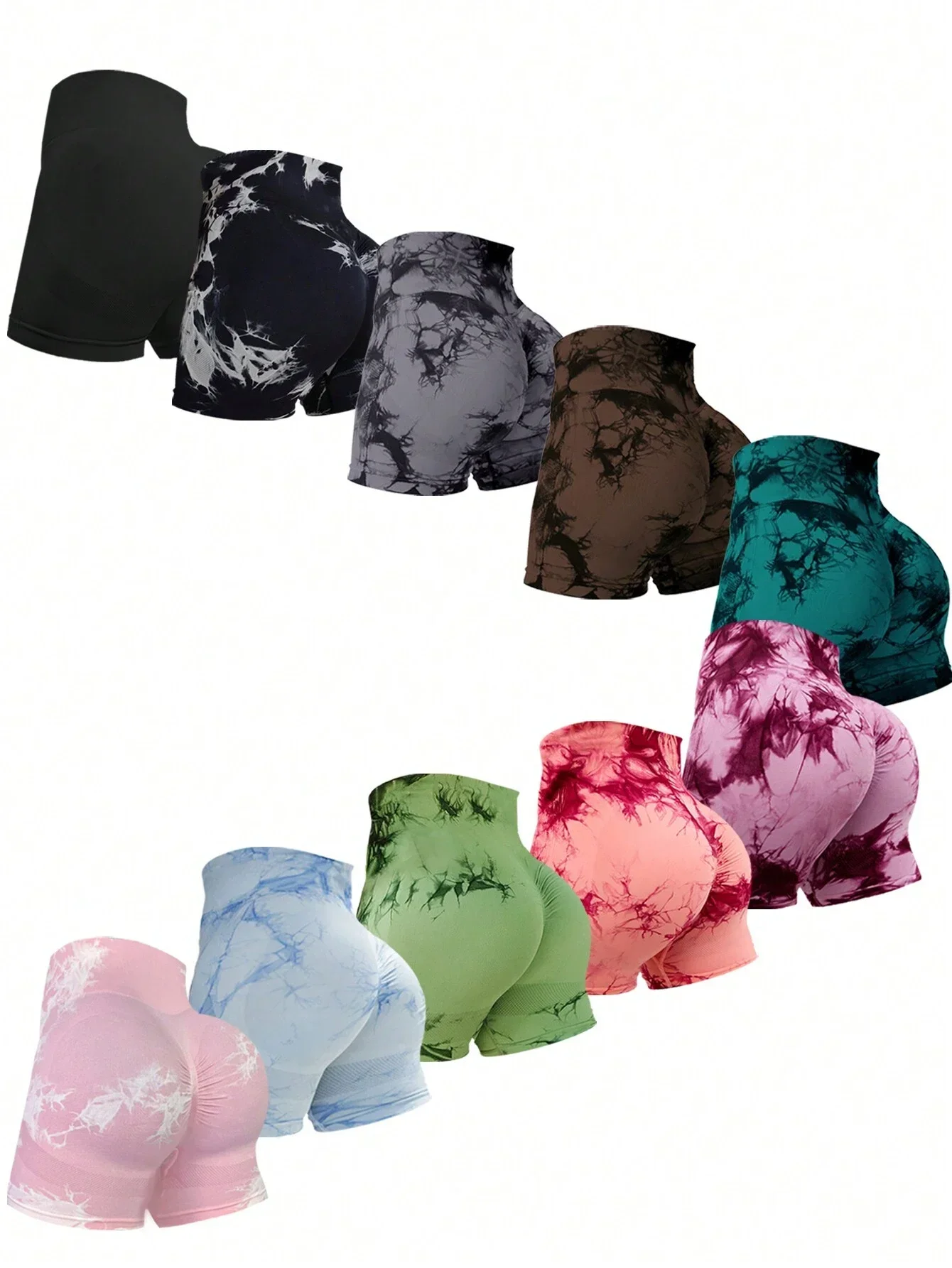 

2024 Summer New 12 Color Sexy Tie Dye Shorts Woman Fitness Seamless Butt Lifting Shorts One Pieces Activewear Running Outdoors
