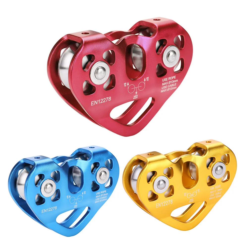 30KN Climbing Dual Pulley Aluminum Zip Line Pulley Large Load Bearing Rock Climbing Equipment