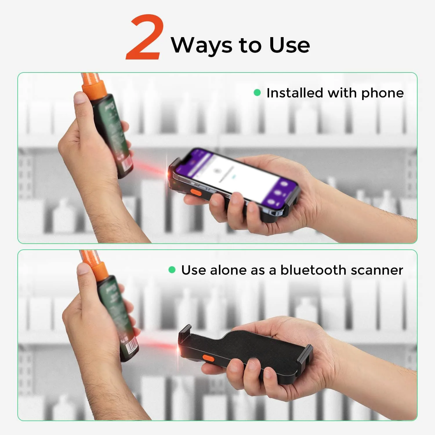 2D Back Clip Bluetooth Barcode Scanner Portable Barcode Reader Data Matrix 1D 2D QR Bar Code Scanner for Android IOS Phone