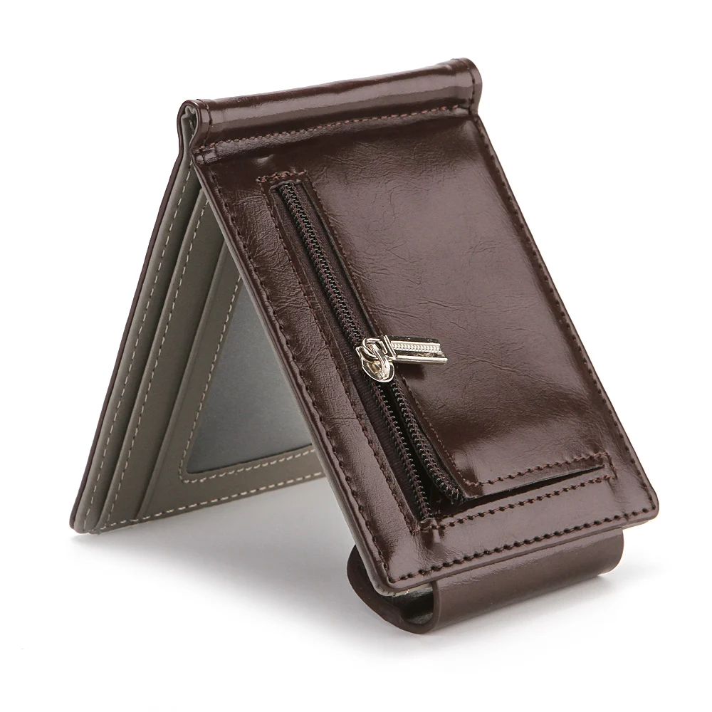 Men's Slim Wallet Money Clip Coin Holder Minimalist Cash Clip Leather Purse for Men Luxury Brand Designer Male Card Wallet Hasp