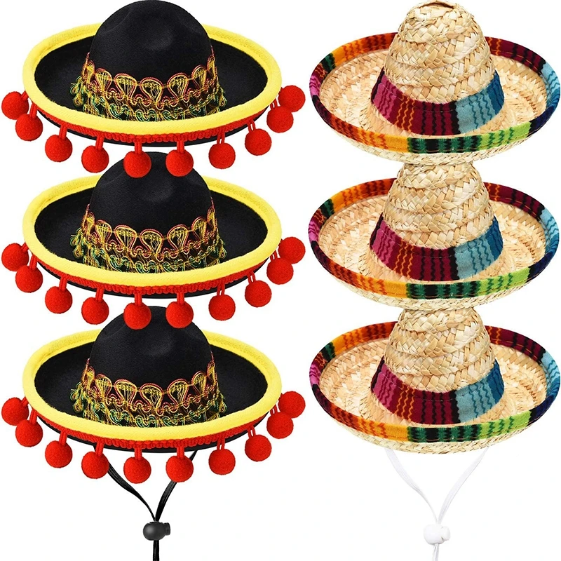 Mexican Small Hat with Elastic Strap for Kids Mini Sombrero Headdress Performance Props Carnival Halloween Party Funny Hats