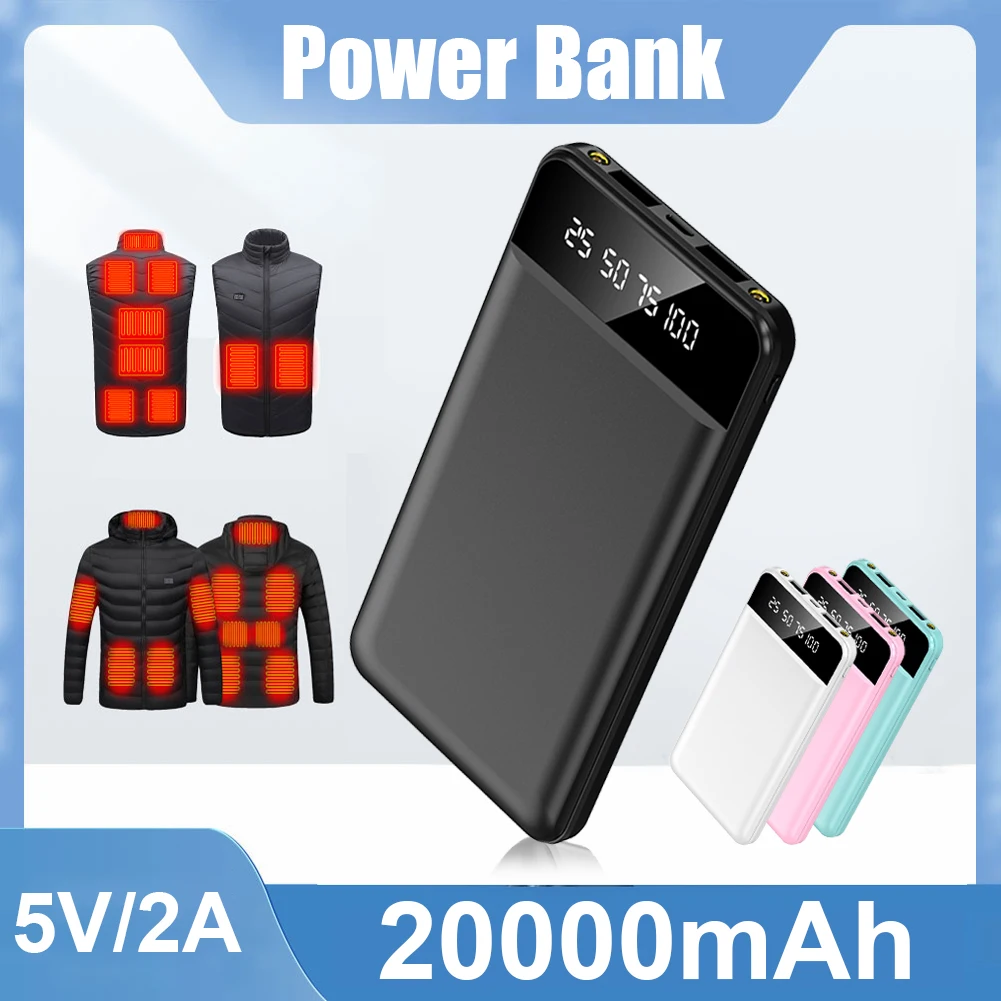Portable Power Bank 20000mAh 5V/2A Dual USB for iPhone 14 15 Heating Vest Socks