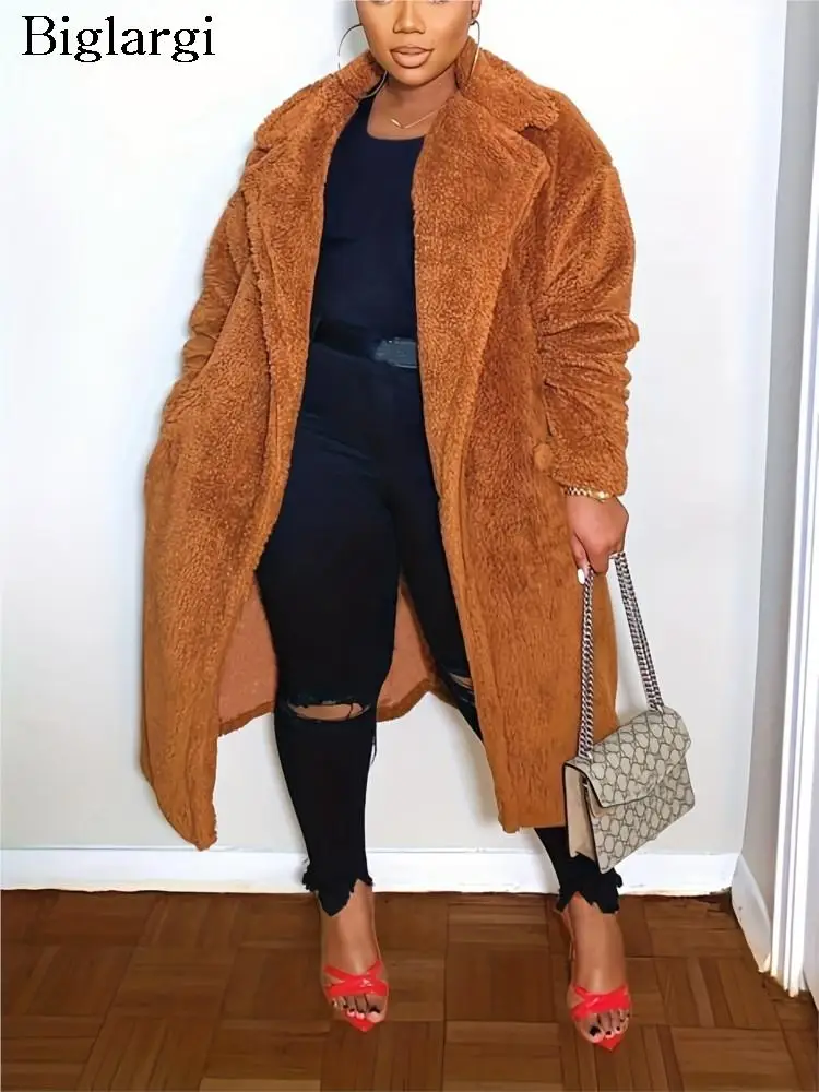 

Plus Size Autumn Winter Teddy Furry Long Coat Women Long Sleeve Fashion Ladies Jackets Casual Loose Woman Jackets Coats 2023