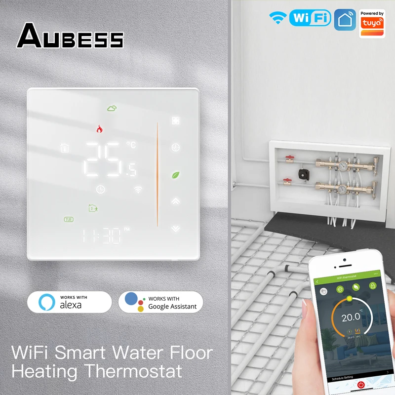 

Aubess WiFi Room Temperature Controller Of Water/Electric Floor Heating Gas Boiler Tuya Smart Thermostat Work With Alexa Google