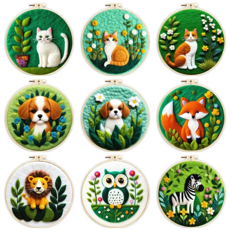 Wool Felting Starter Kit Cat Diy Crafts Needles Felting Painting Fox Animals Home Decoration
