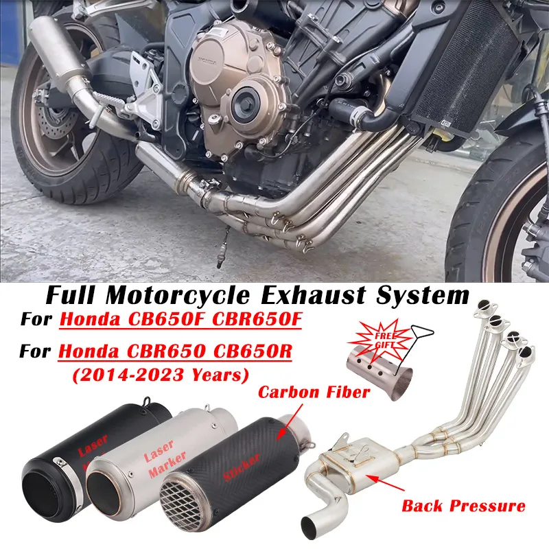 

For Honda CBR650 CBR650F CB650R CB650F 2014 - 2023 Motorcycle Exhaust Escape Modified Carbon Fiber Muffler With Fron Mid Ppie