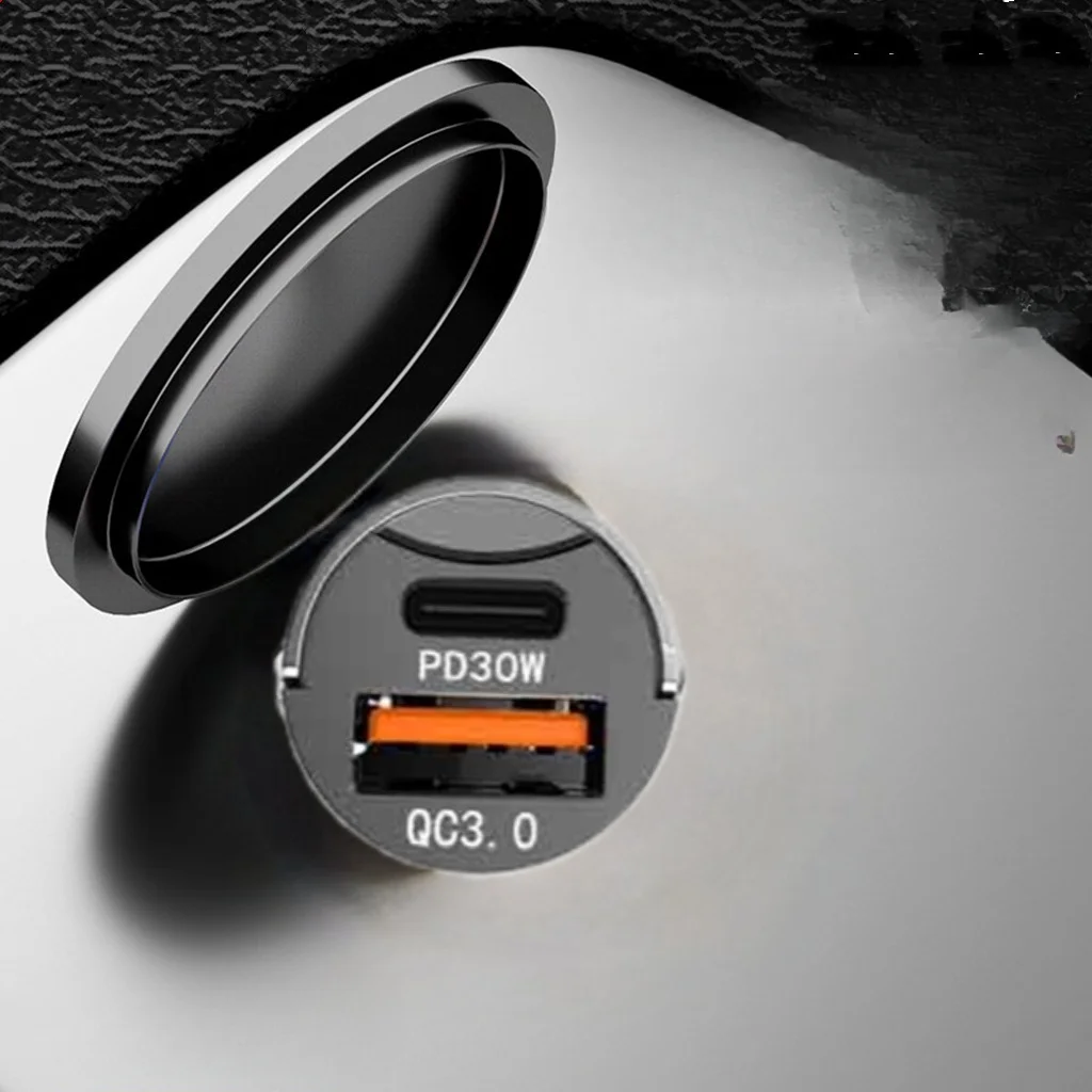Caricabatterie per auto super veloce invisibile PD30W con anello di trazione in metallo, ricarica flash QC3.0 da 100 W_voghion.com