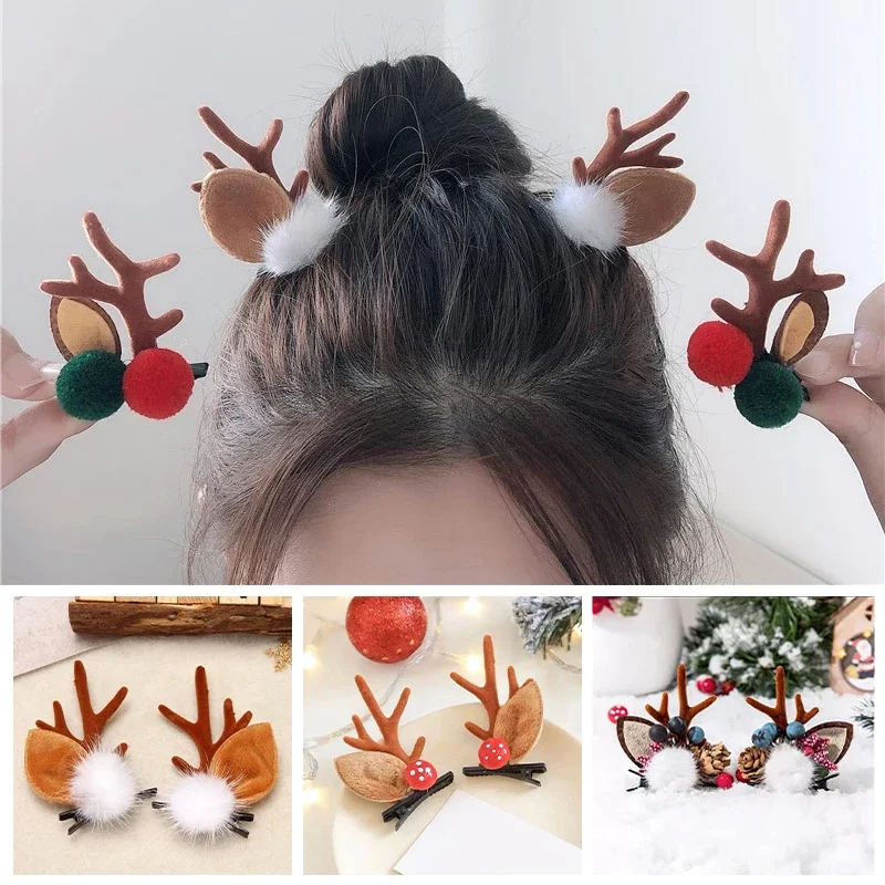 Christmas Antler Hair Clips Deer Ear Hairpins Festivals Christmas Headbands Pine Cones Hair Ball Adult Headwear Accessories hair accessories,hair clips,hair headband,deer ears headgear