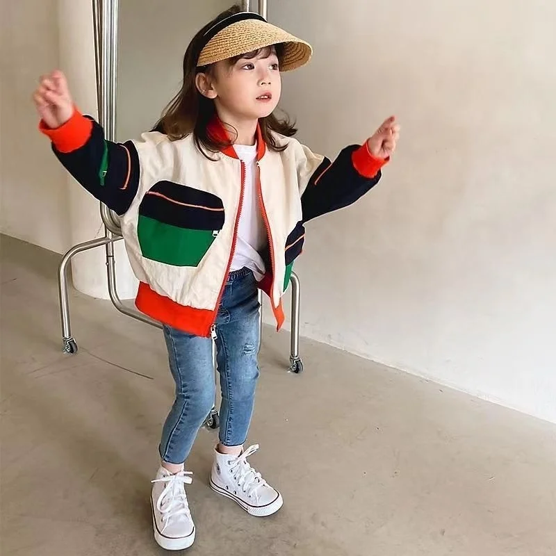 

Girls' And Boys' Baseball Jacket Autumn Coat 2023 New Korea Casual Contrasting Colors Clothing Lovely Children's Fashion Outwear