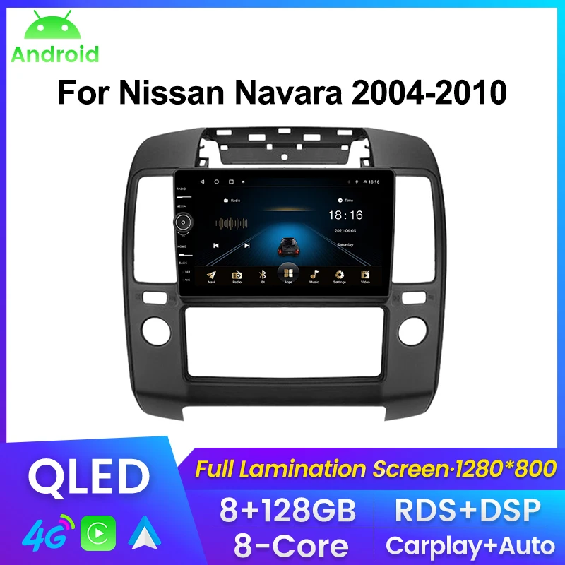 

QLED экран с ручкой Автомагнитола For Ниссан Навара 2 For Nissan Navara 3 D40 2004 - 2010 мультимедийный плеер навигация GPS Автомобильная интеллектуальная система Carplay Android авто до 8 ядер 8 + 128G