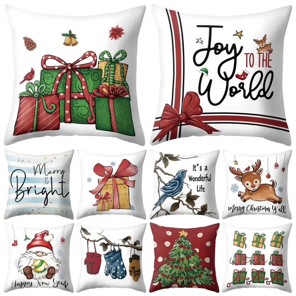 

Single Side Printing Pillowcase Easy to Clean Decorative Attractive Xmas Pattern Throw Cover Holiday Decor Supplies