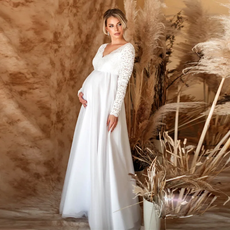 Lace White Maternity Dresses For Baby Shower Sexy Pregnancy Photo Shoot  Maxi Gown Pregnant Women Party Wedding Photography Props - AliExpress