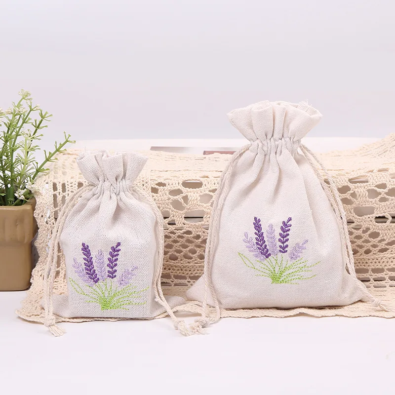 

Lavender Pouches Embroidery Bag Jewelry Packaging Bag Wedding Party Favor for Guest Gift Cotton Jute Seeds Drawstring Gift Bags