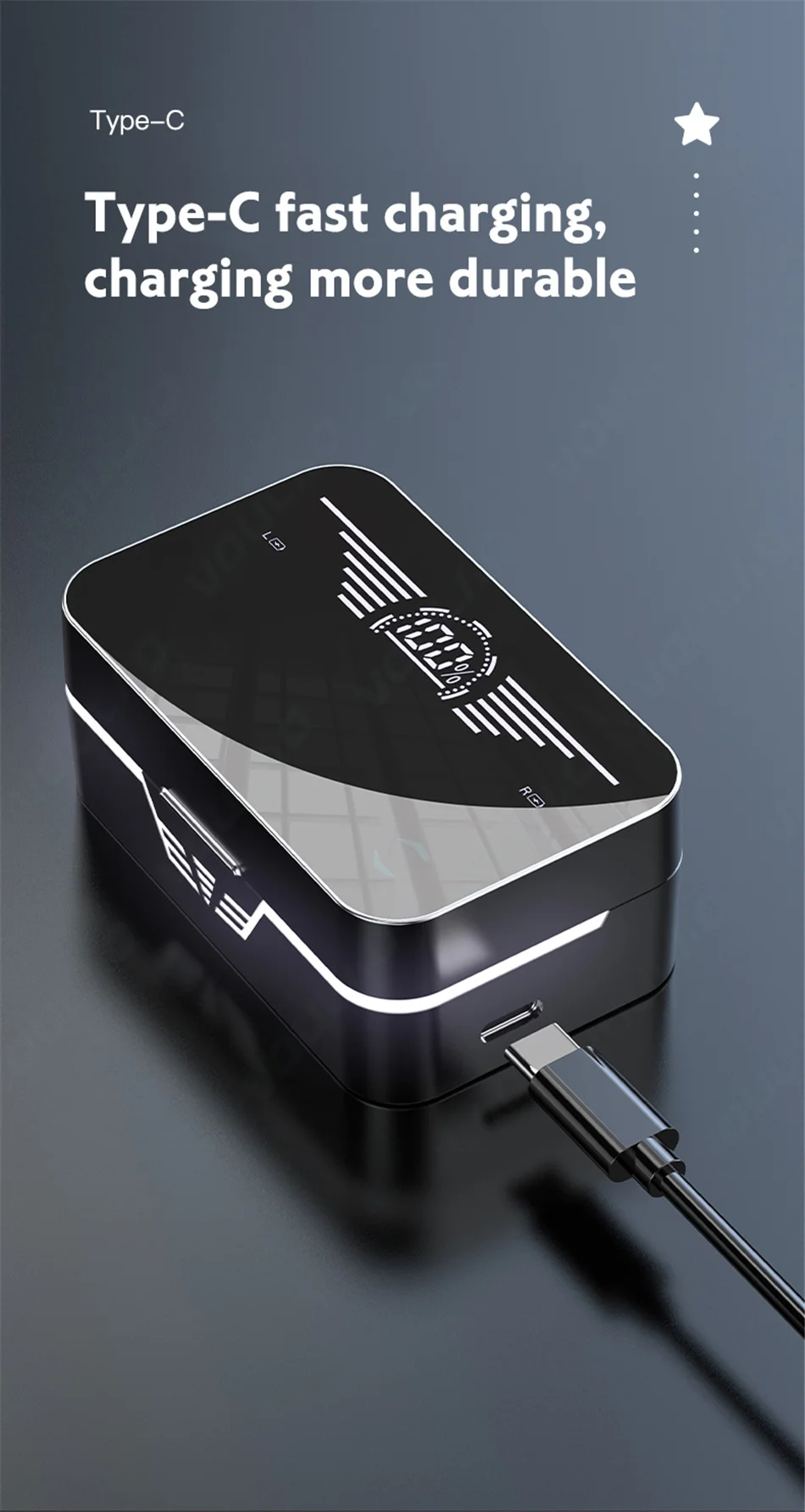 Bluetooth headset touch control zero delay wireless headset with microphone 1800mAh charging box headset_voghion.com