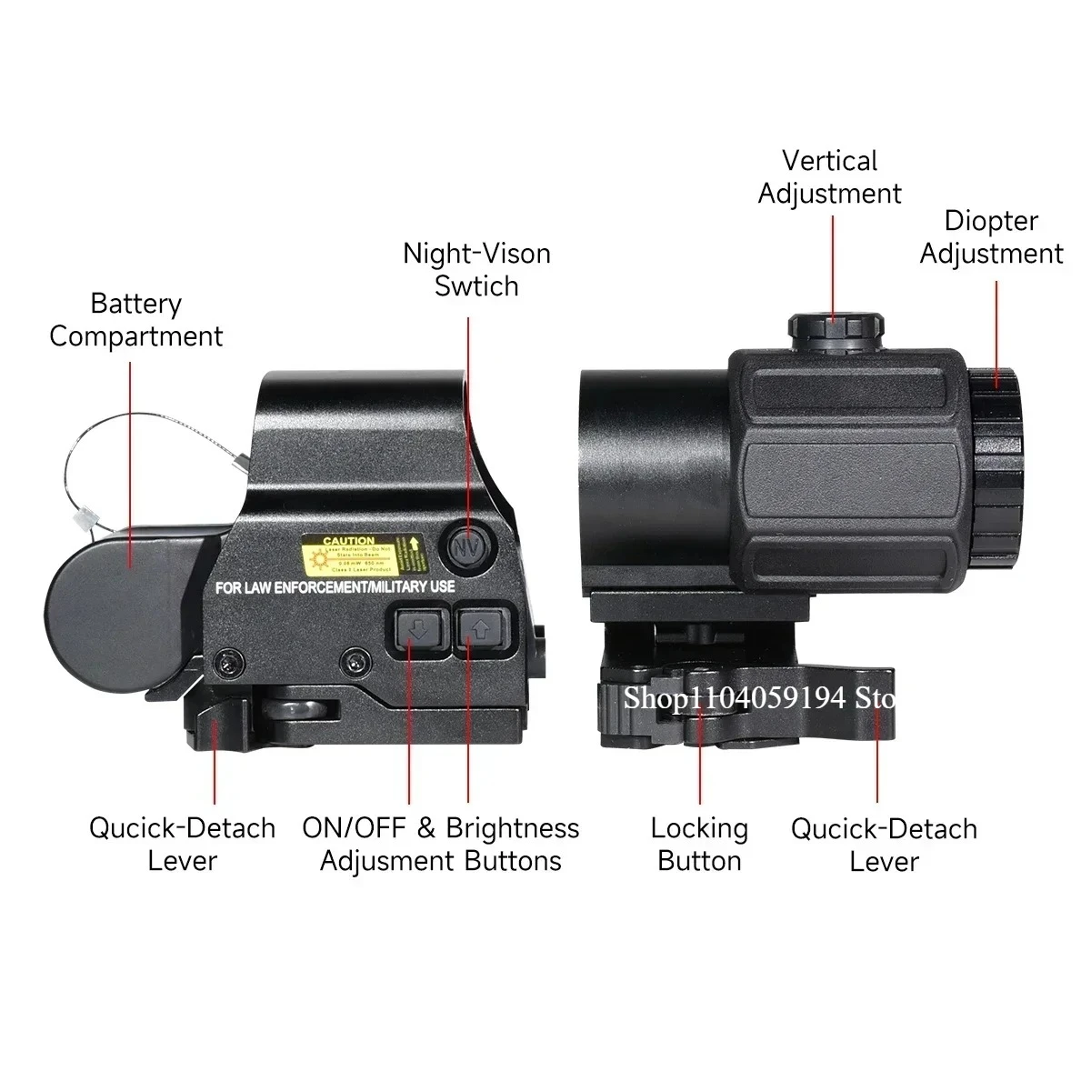 Eo**ch 558 Holographic Collimator Red Dot Sight G43/G33 3X G45 5X Magnifier Tactical Magnifier Scope Airsoft Hunting