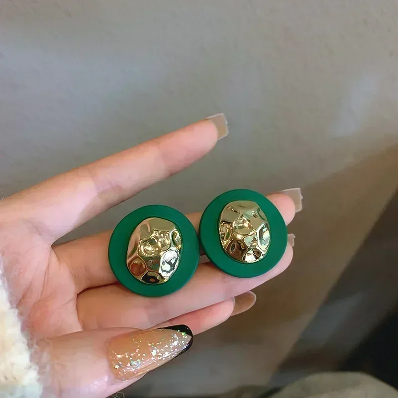 2024 New Korean Fashion Green Heart Flower Bow Drop Earrings for Women Geometry Square Jewelry Oorbellen Gift