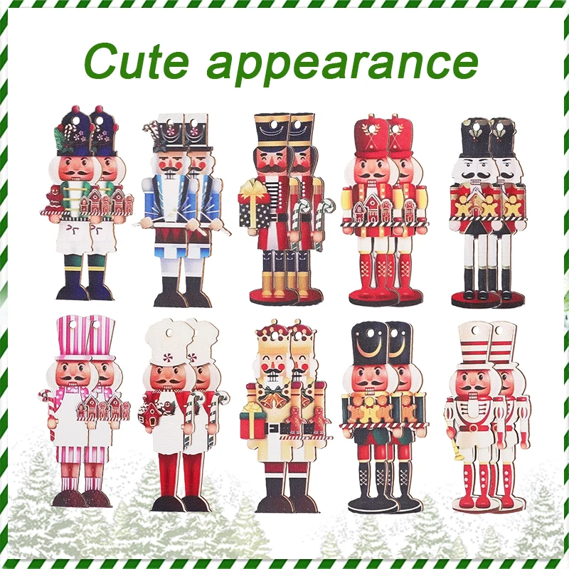 20Pcs Christmas Wooden Nutcracker Soldier Xmas Tree Hanging Ornaments 2025 Christmas Party Home Decoration 2026 New Year Gifts
