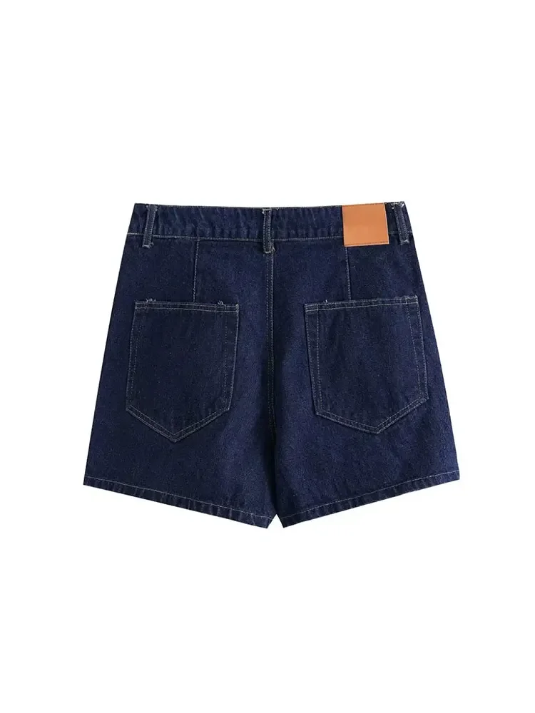 2024 Women's Covered Denim Top, Asymmetrical Denim Skirt, Short Flip Collar, Flap Pocket Decoration, 2-piece Set