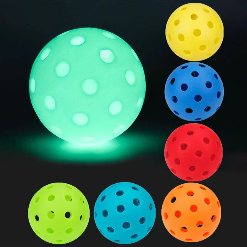 Pickleball Balls 6PC 74MM 40 Holes Luminous Pickleball Durable Multicolor Elastic Tennis Glow In The Dark PE Ball Indoor Outdoor Competition Ball